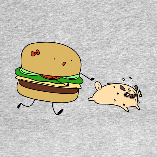 Hamburger Chasing Pug by saradaboru